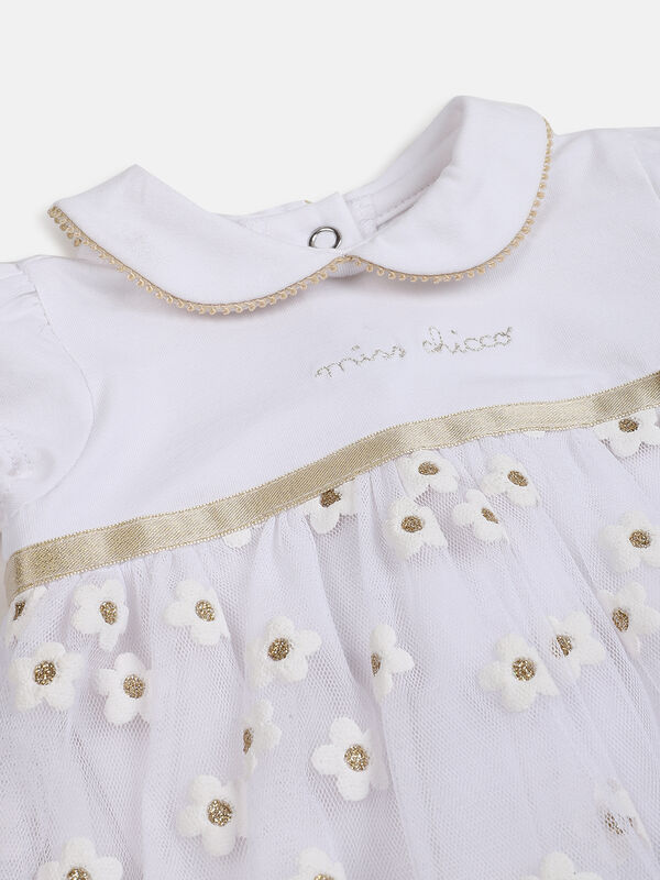 Girls White Short Sleeve Knitted Romper image number null